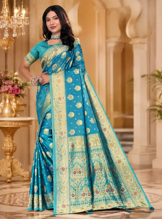 Soft quality Satin Silk Saree with Swarovski Works & Blouse Piece.
