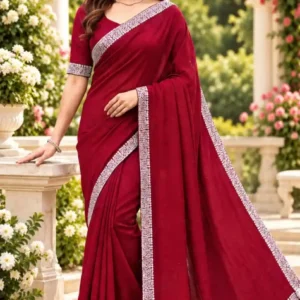 Soft quality Fendy Shiffon Saree in plain body with Swarovski Works & Blouse Piece.