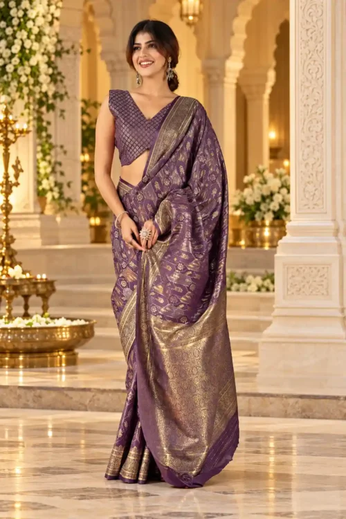 Premium quality Mashru Rangkaat Silk Saree With Blouse Piece.